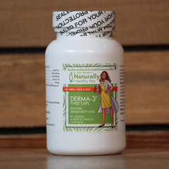 Dr. Judy Morgan's Derma-3 bottle close-up highlighting omega-3 skin support.