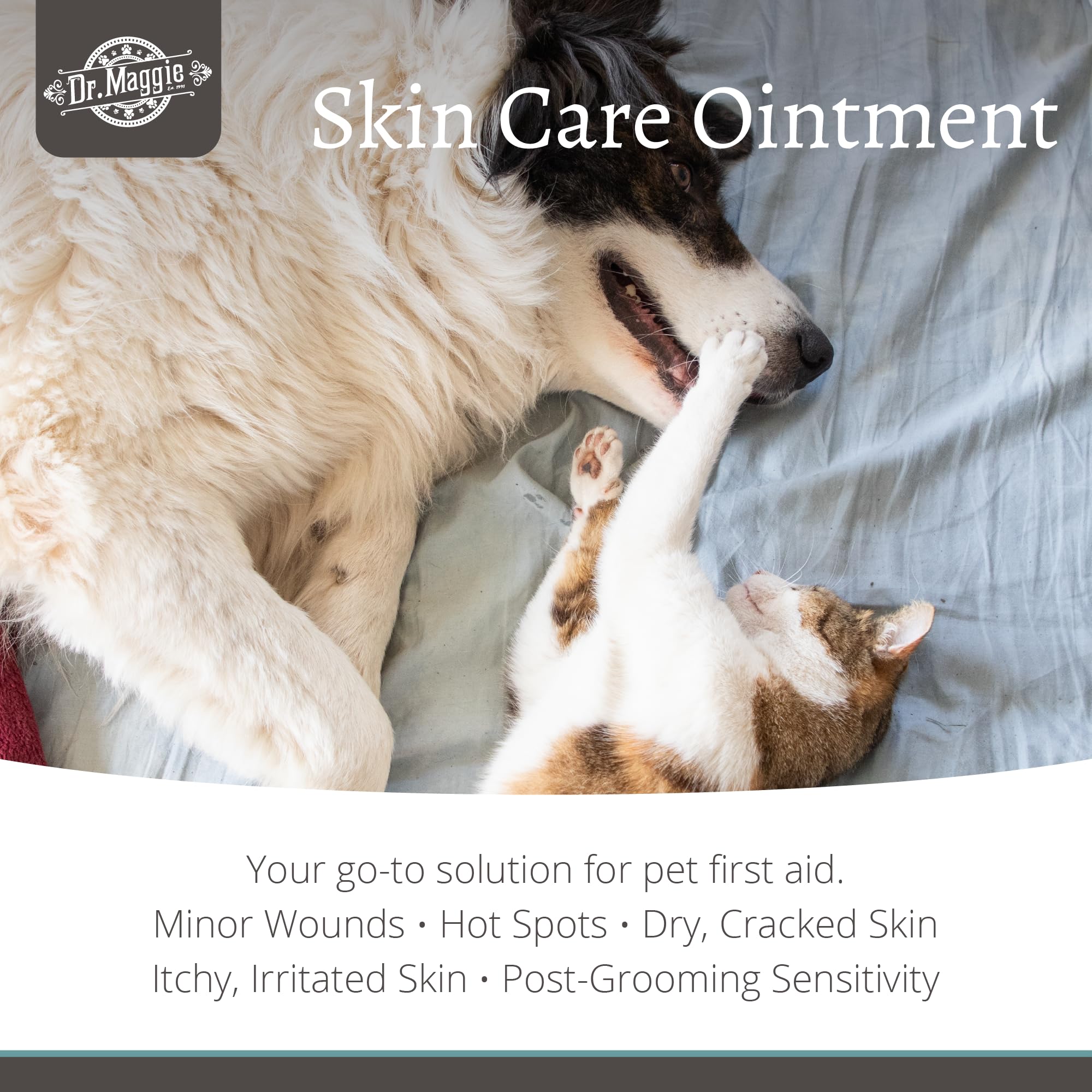 Dr. Maggie Skin Care Ointment being applied to a dog's skin during daily care