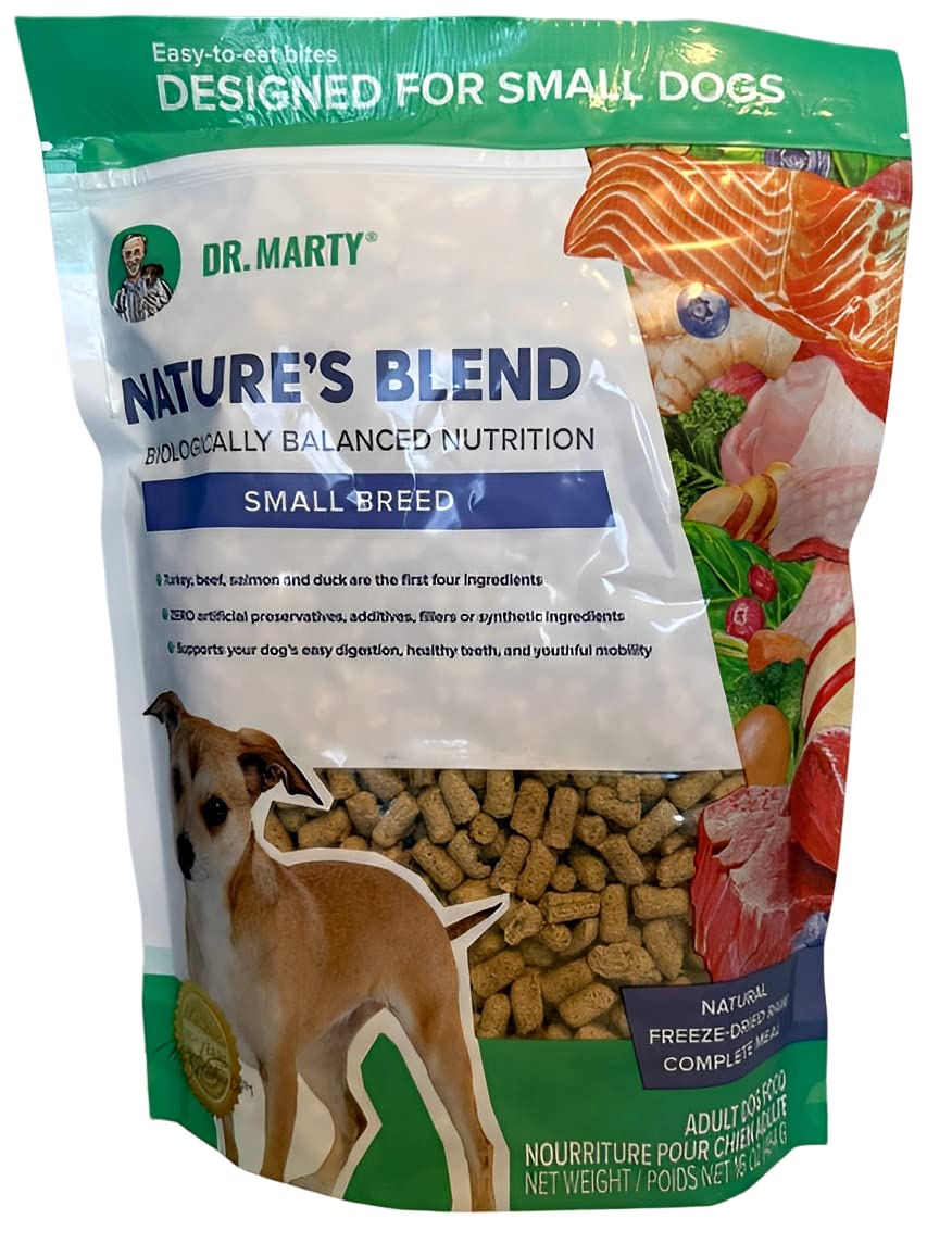 Dr. Marty Nature's Blend real meat chunks image—high-protein natural nutrition with no artificial preservatives.