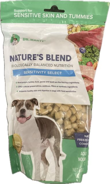 Dr. Marty Nature's Blend Sensitivity Select freeze-dried dog food bag – supports sensitive digestion.