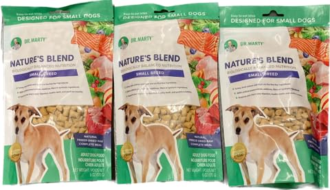 Dr. Marty Nature's Blend small-breed freeze-dried raw dog food, convenient 3-pack for daily meals.