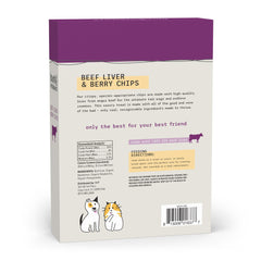 Dr. Mercola Bark & Whiskers beef liver chips closeup showing natural berry ingredients for digestion support.