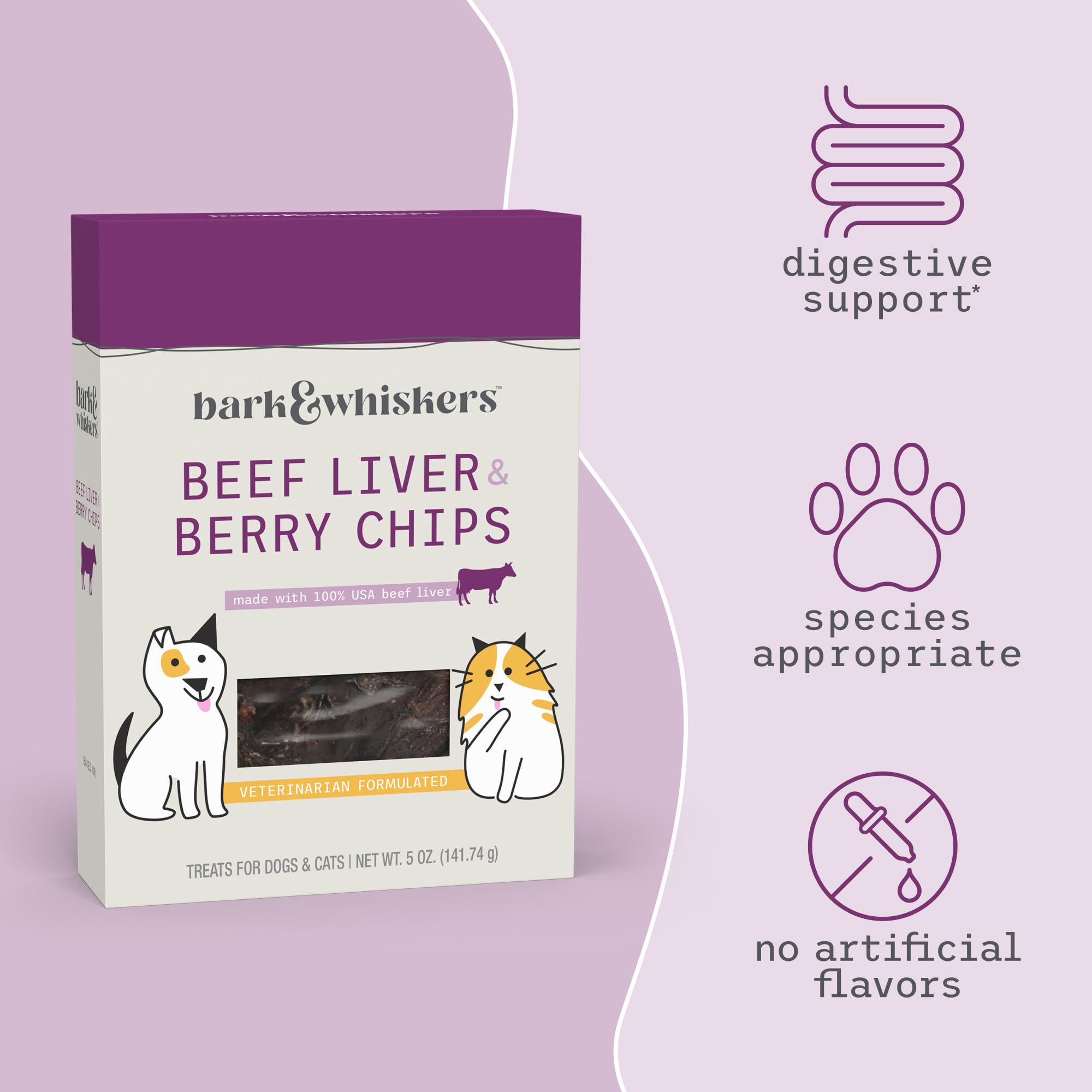 Dr. Mercola Bark & Whiskers ingredients closeup highlighting USA-sourced beef liver and berries.