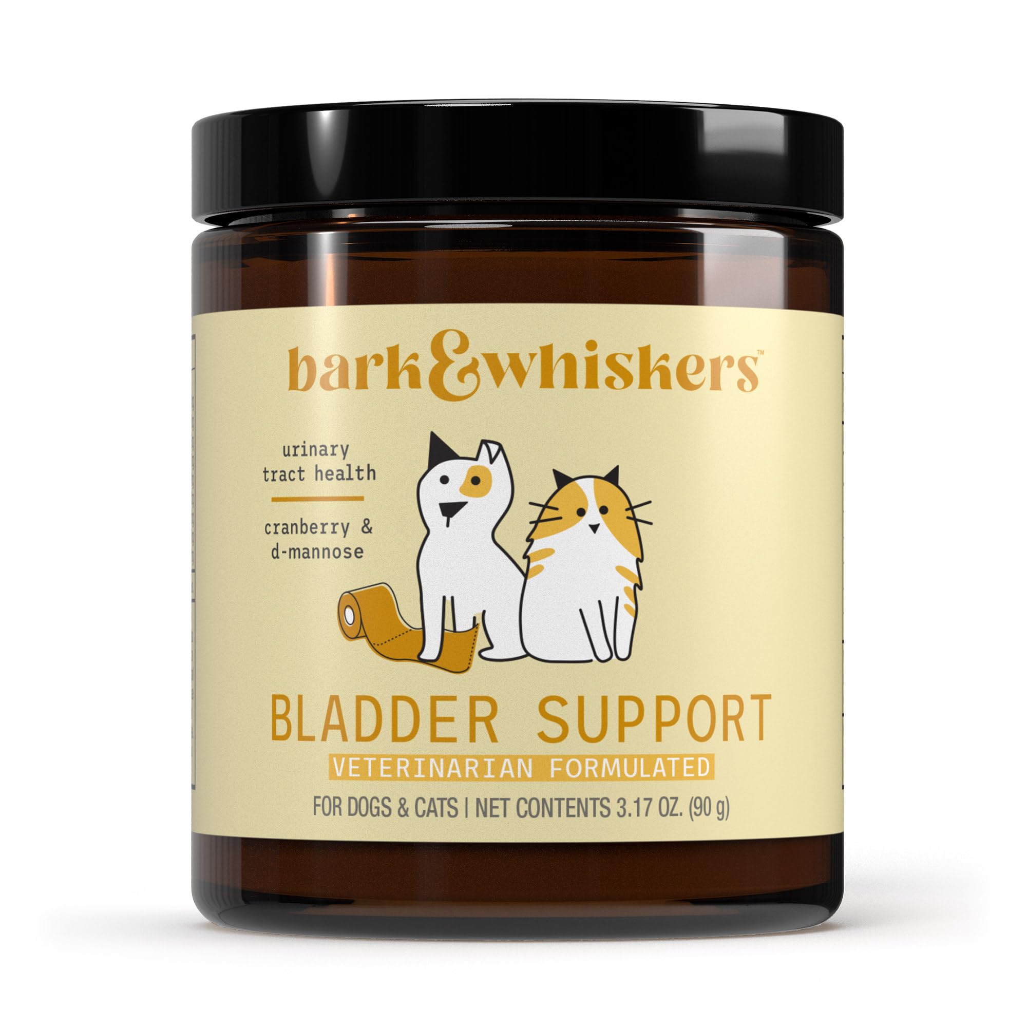 Dr. Mercola Bark & Whiskers bladder support bottle label highlighting urinary health support.