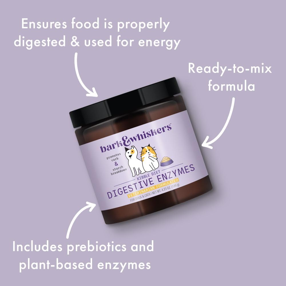 Dr Mercola Bark & Whiskers digestive enzymes closeup-ingredients signals high-quality ingredients.