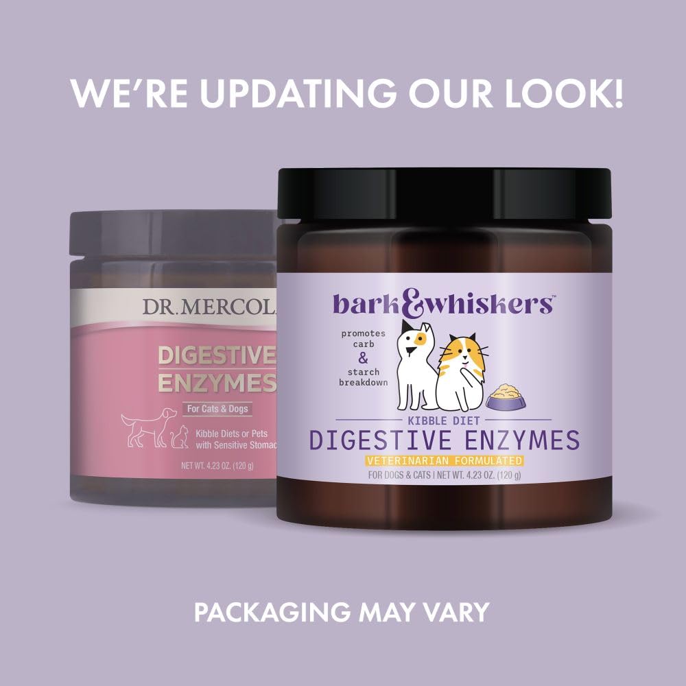 Dr Mercola Bark & Whiskers digestive enzymes measuring-scoop for precise kibble digestion support.