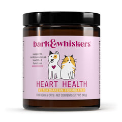 Dr. Mercola Bark & Whiskers heart-health bottle helps support your pet's heart health.