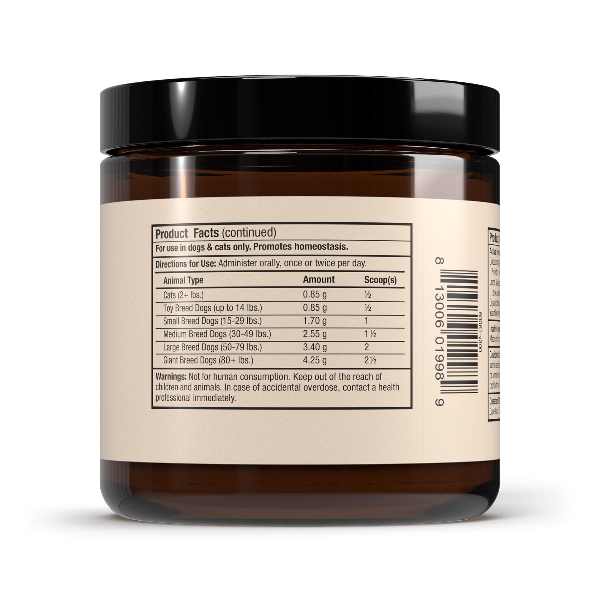 Dr. Mercola Bark and Whiskers Immune Support ingredients arabinogalactan and moringa support gut health.