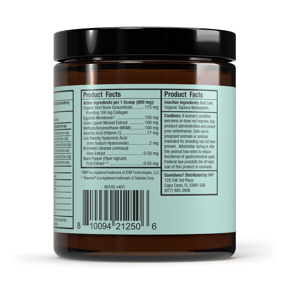 Dr. Mercola Bark & Whiskers bottle back highlights usage and ingredients.