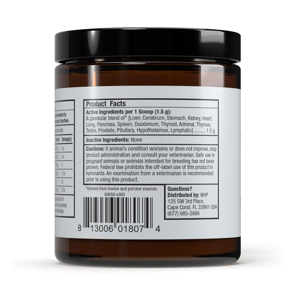 Dr Mercola Bark & Whiskers powder sprinkled on pet food for daily nutrition
