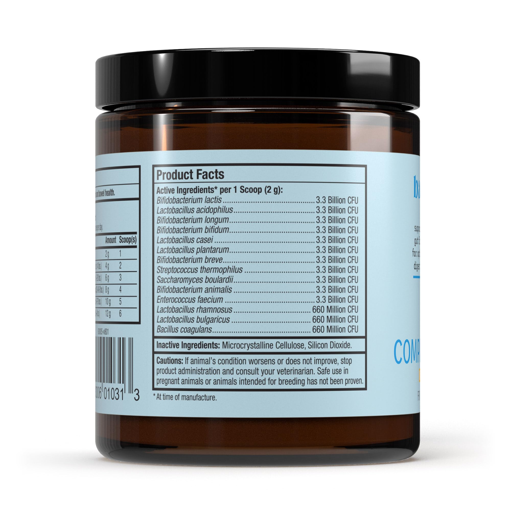 Dr. Mercola Bark & Whiskers probiotic scoop sprinkled over food for daily gut support.