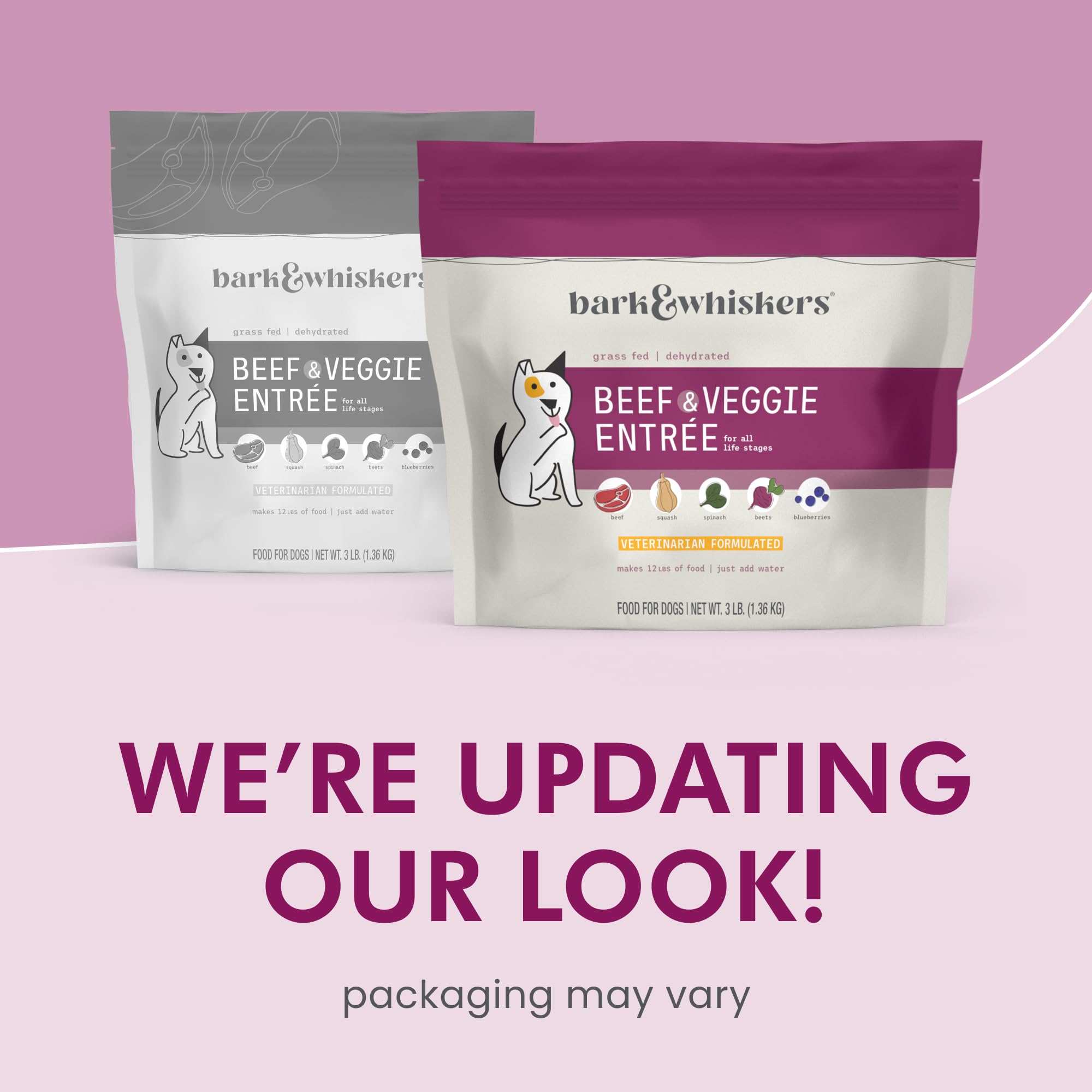 Rehydration process for Bark & Whiskers shows how water expands the dehydrated mix.