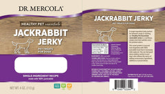 Dr. Mercola Jackrabbit Jerky treats close-up, single-ingredient protein snack.