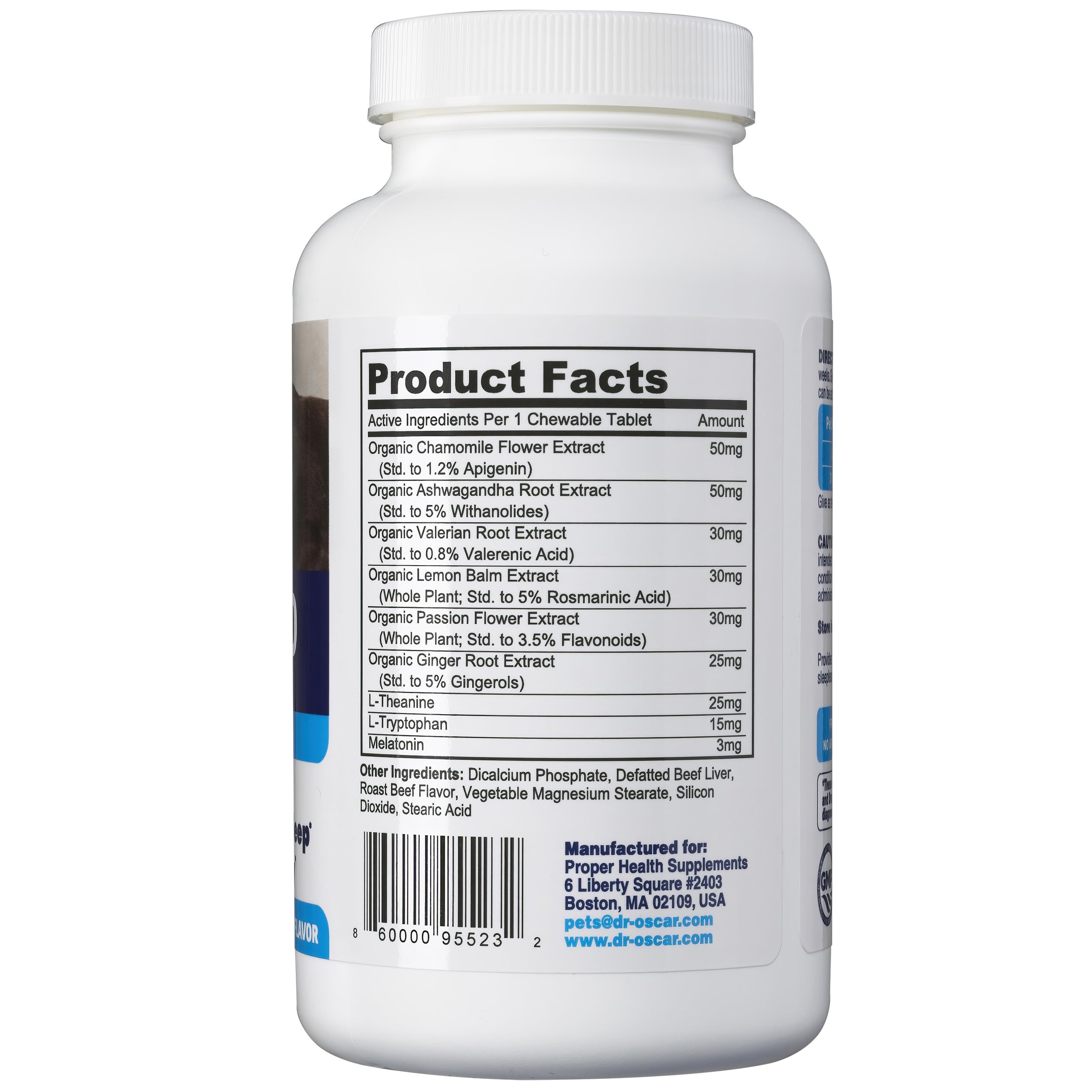 Dr. Oscar Dog Sleep Aid tablets dispensed for easy nightly dosing.