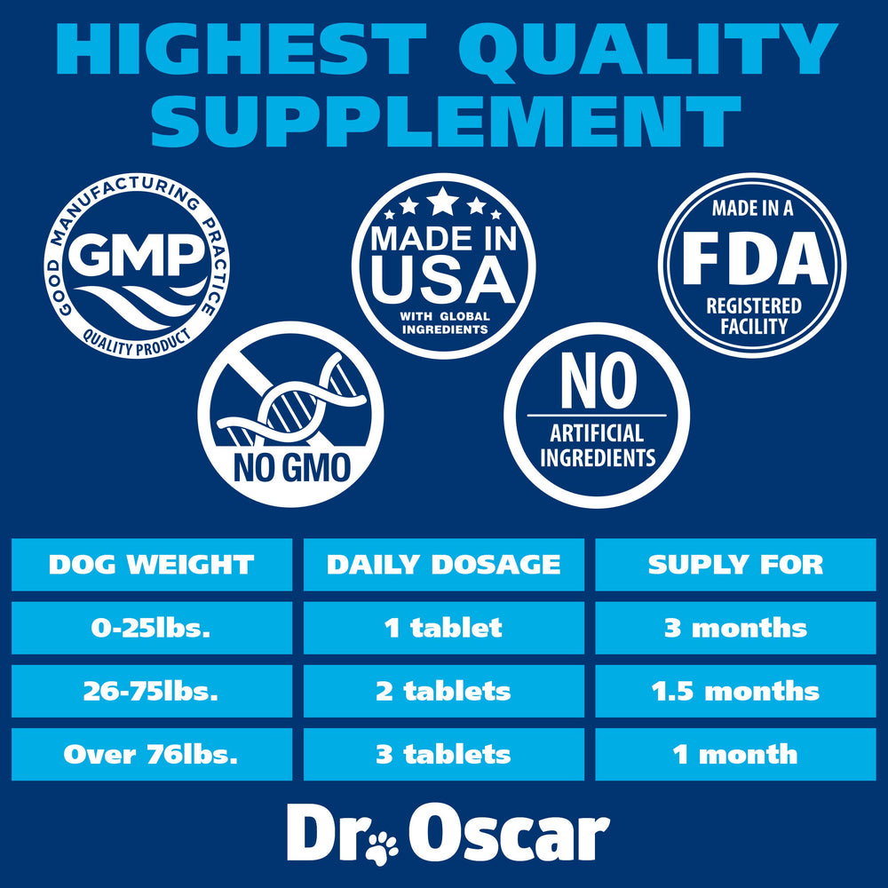 Dr. Oscar Dog UTI scene with a dog and bottle conveys wellness support.