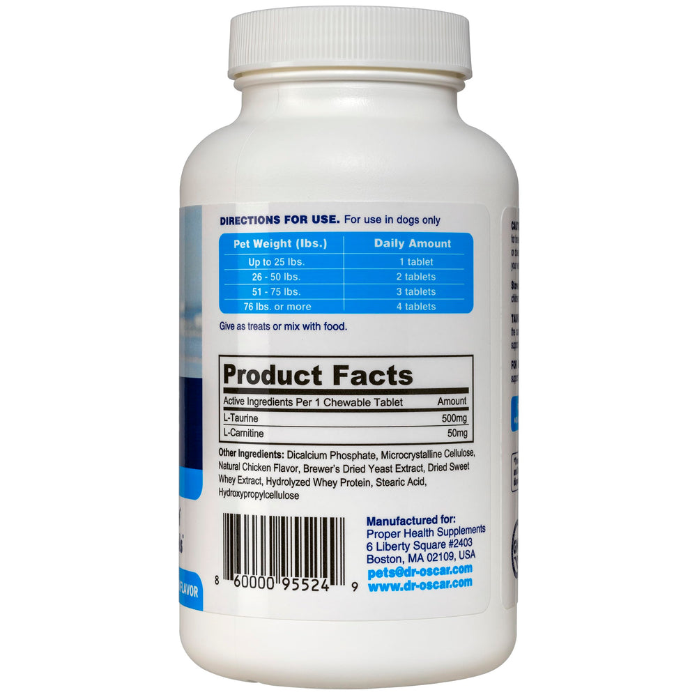 Dr. Oscar Taurine dog tablets shown for daily heart health