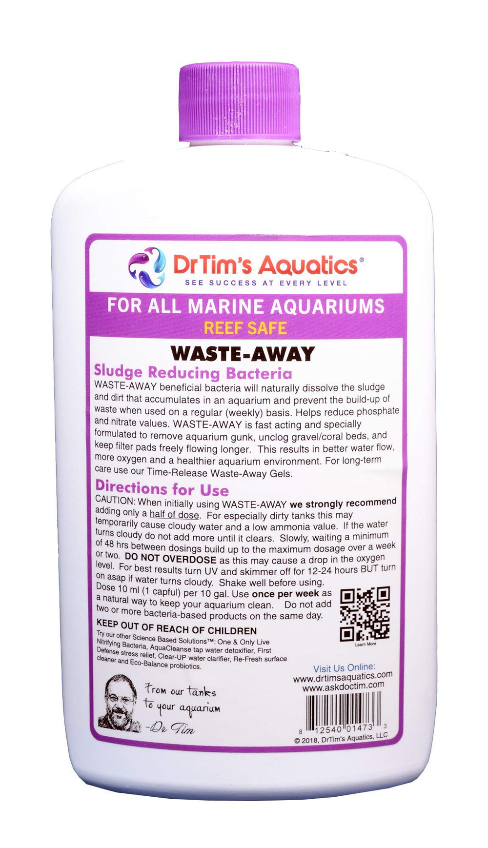 Waste-Away Reef label shows dosing guidance for easy weekly reef tank care