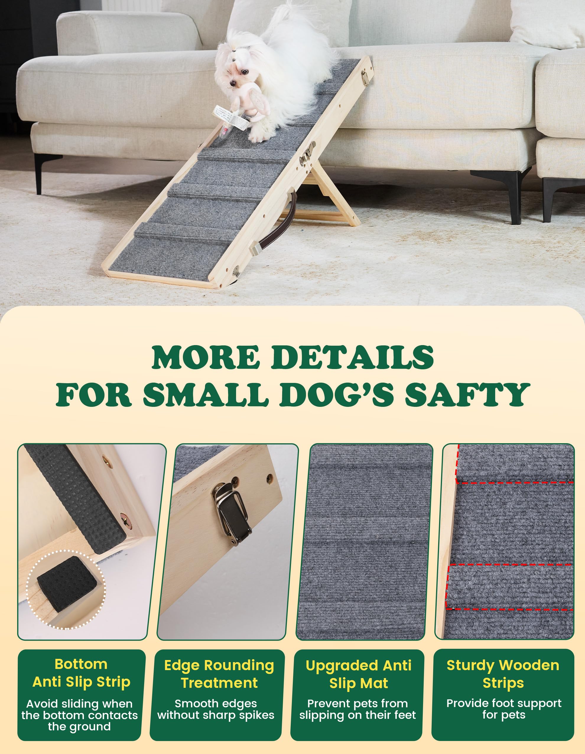 Drakthos dog ramp with four height options enables safe sofa access.