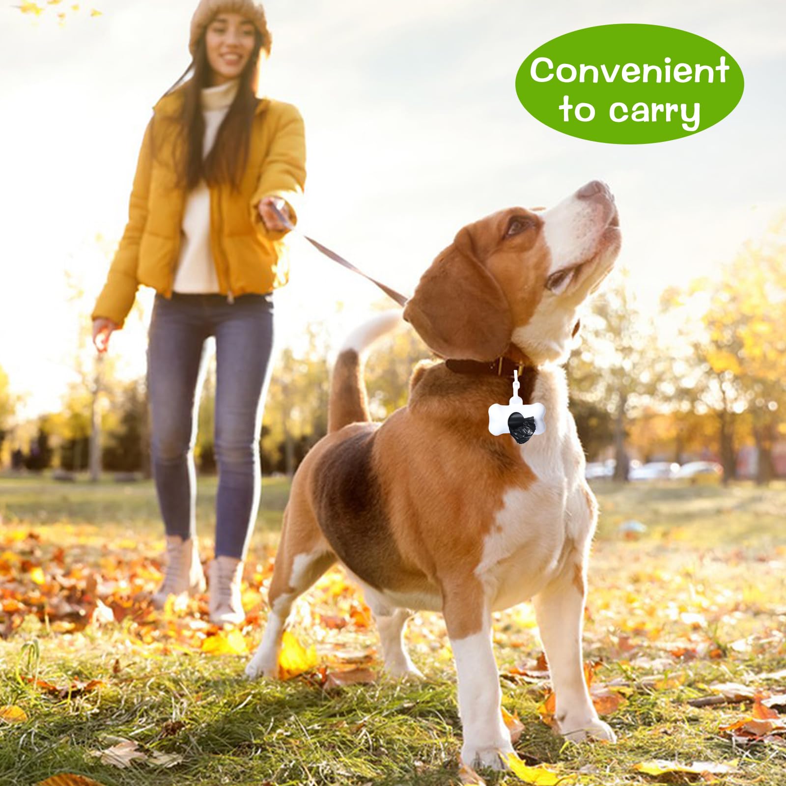 DREAM&GLAMOUR bone-shaped dispensers shown for portable, tidy dog-walking supplies.