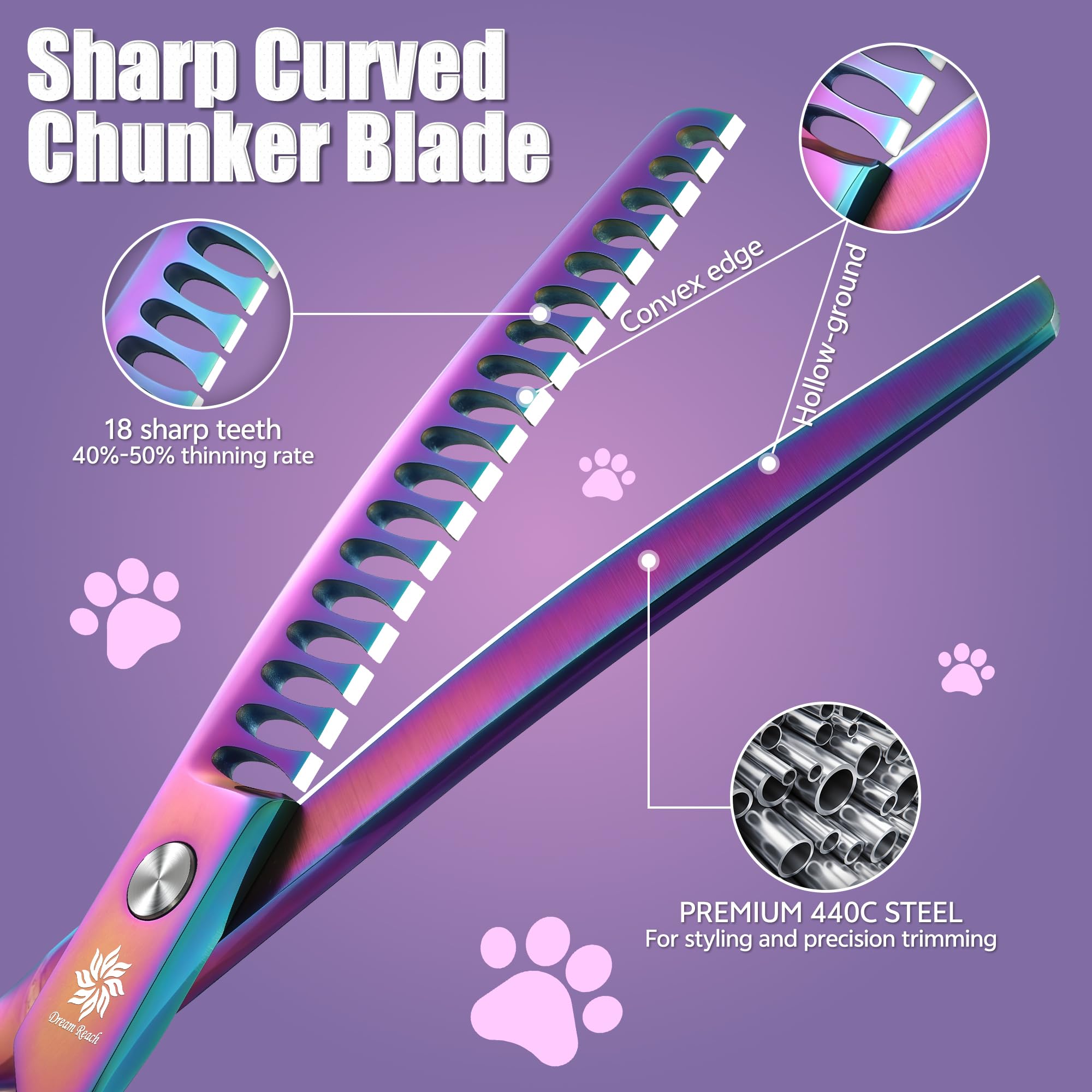 Dream Reach chunker shear 6.5-inch blade detail showing 18-tooth thinning teeth.