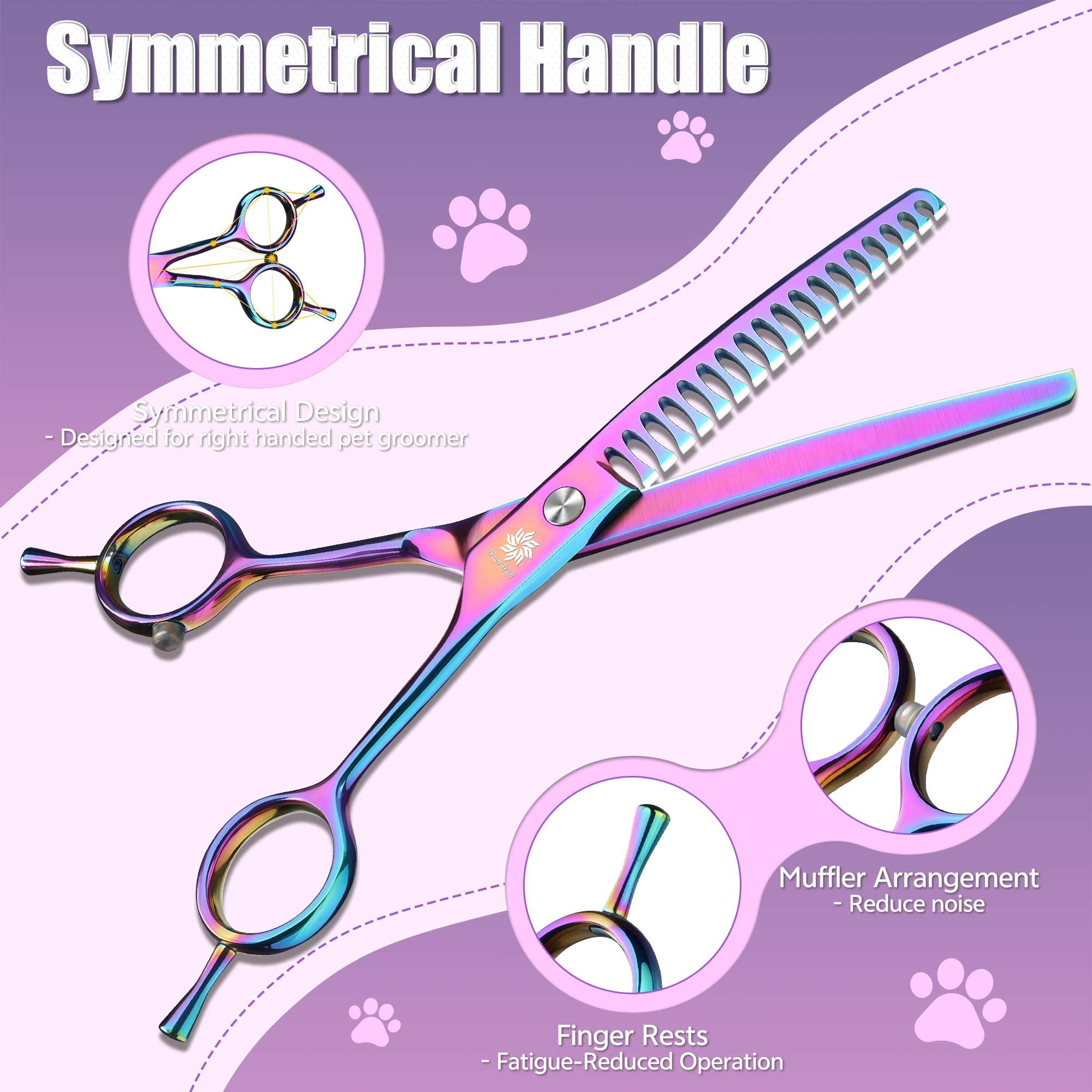 Dream Reach chunker shear 6.5-inch in-action close-up on pet face shaping.