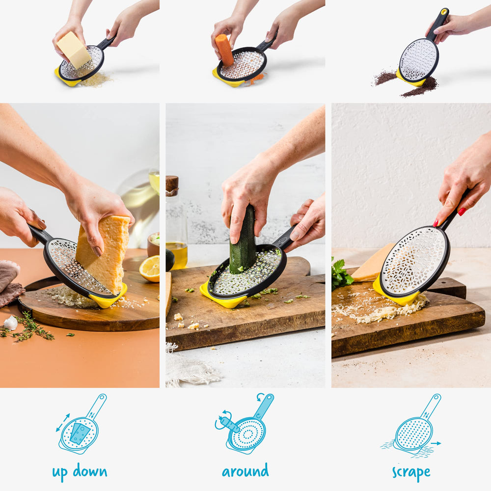 Dreamfarm Ograte non-slip foot and bowl hook provide stable grating