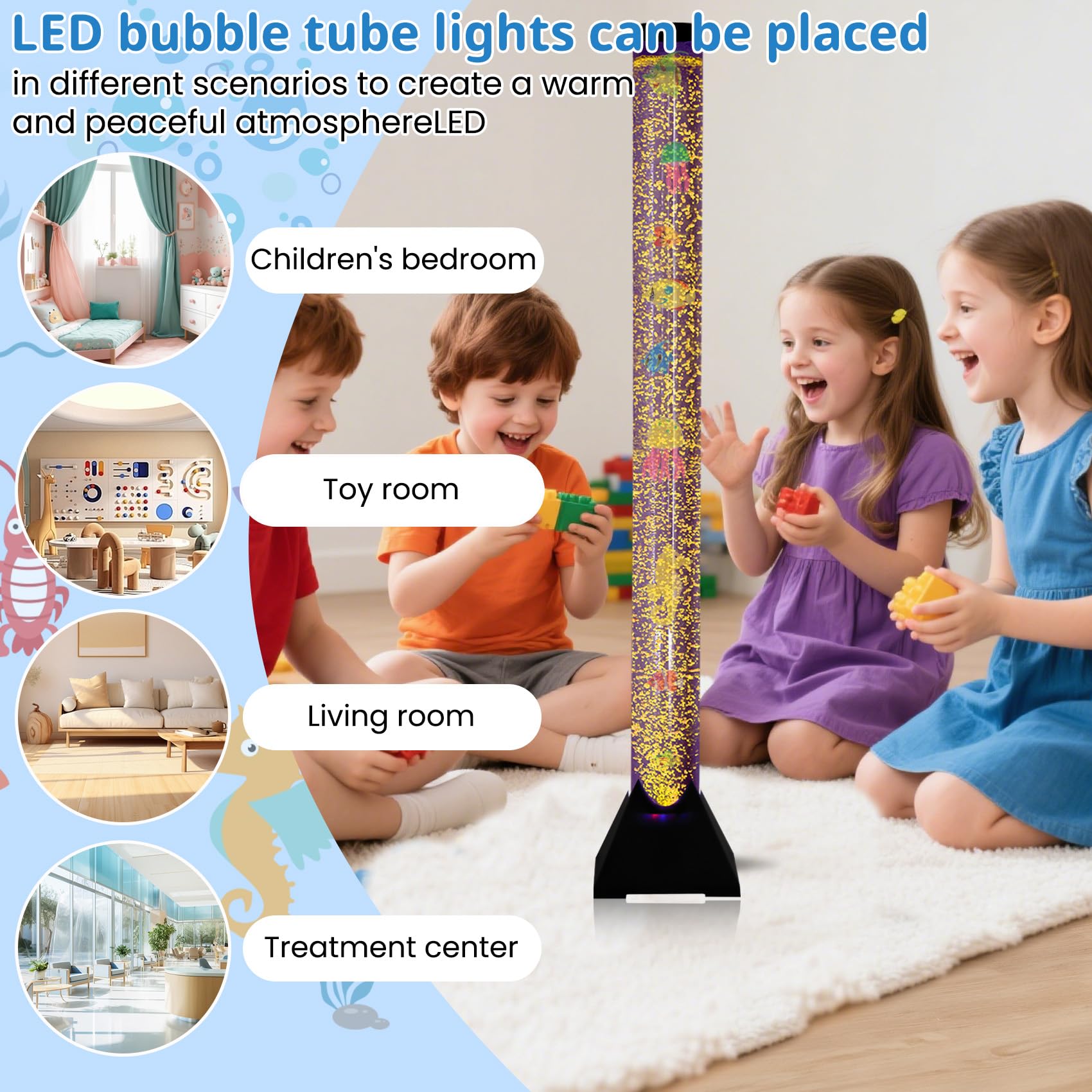 Dreamtrue bubble tube with color-changing lights highlighting dynamic visuals for mood lighting.