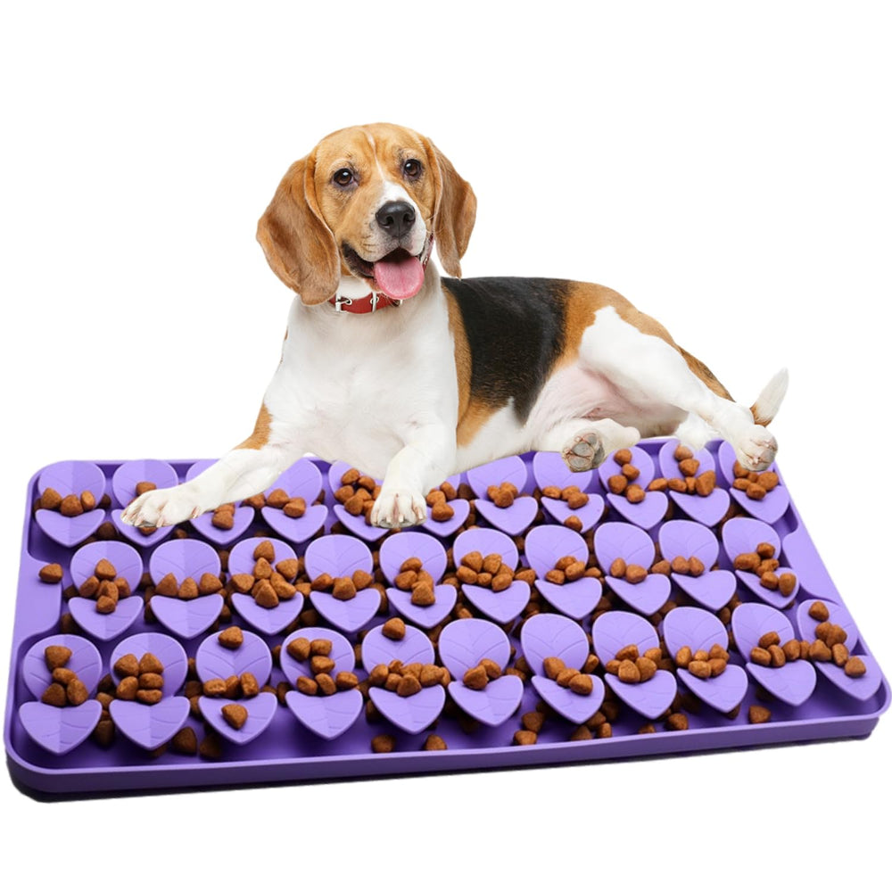 Drescu snuffle mat for dogs with leaf design promotes slow feeding and scent work.