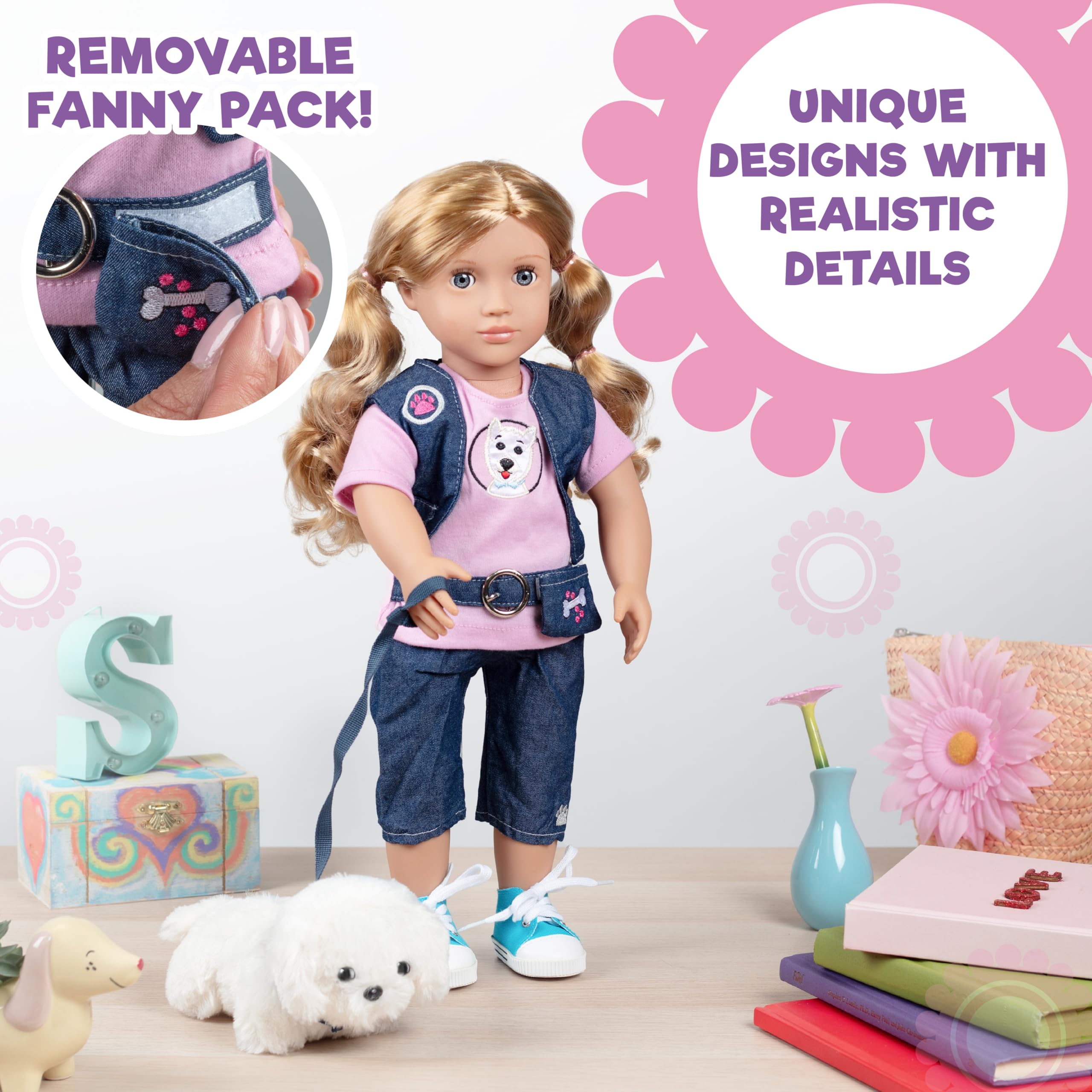Dress Along Dolly dog walker outfit shoes ready-to-go accessories for dolls.
