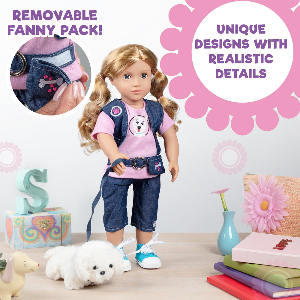 Dress Along Dolly dog walker outfit shoes ready-to-go accessories for dolls.