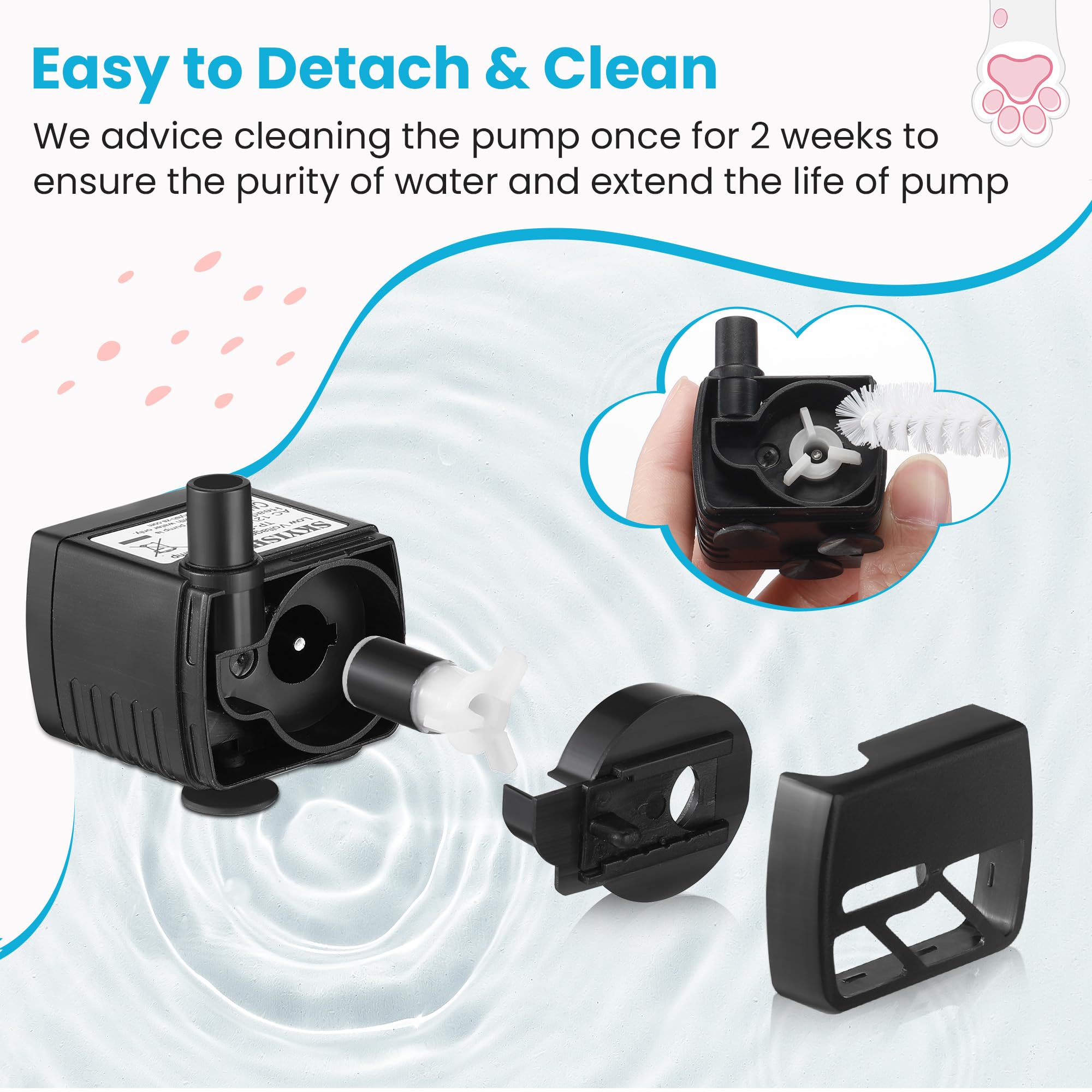 Dreyoo pump with strong suction cup keeps fountain steady.