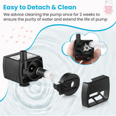 Dreyoo pump with strong suction cup keeps fountain steady.