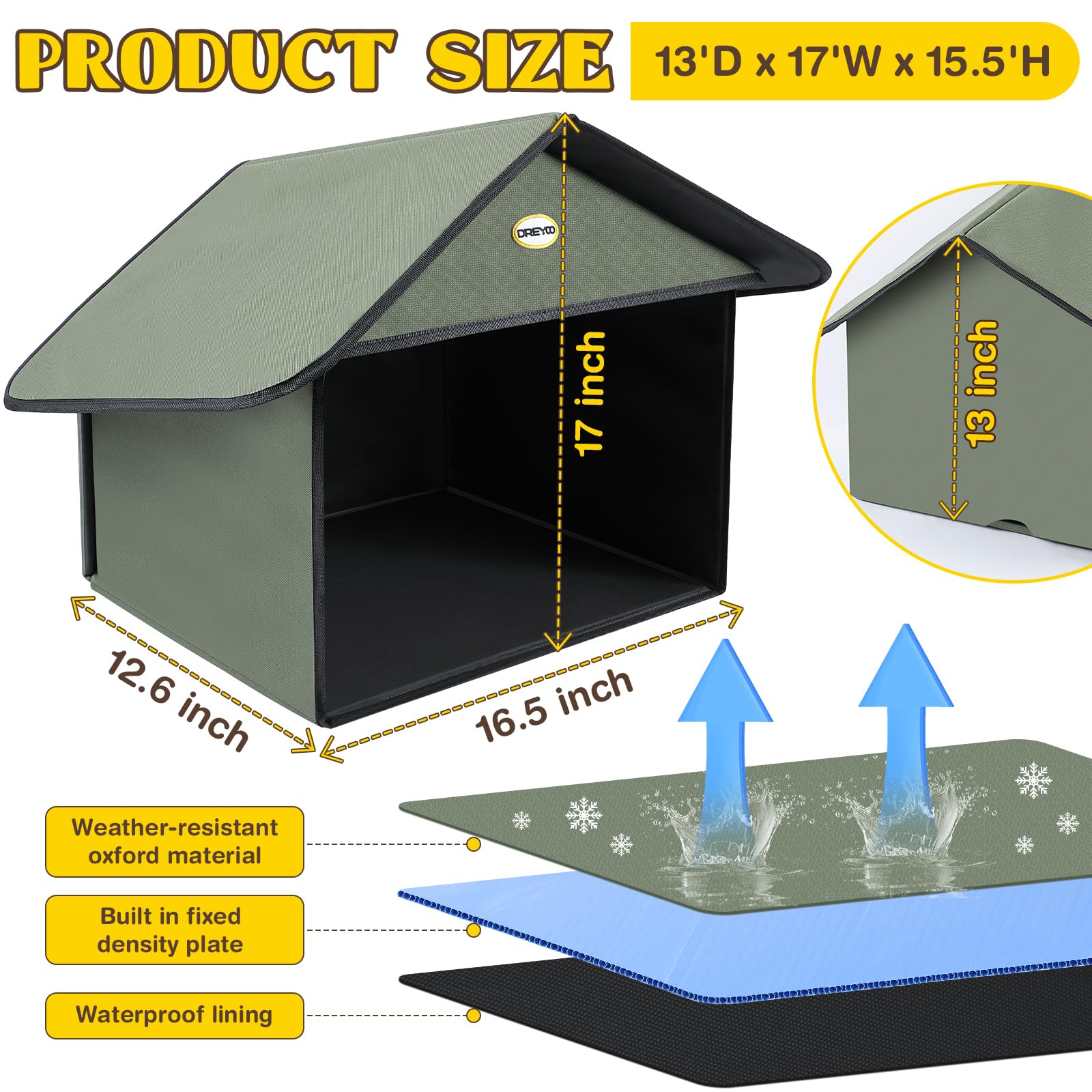 Dreyoo cat shelter durable oxford material withstands outdoor use