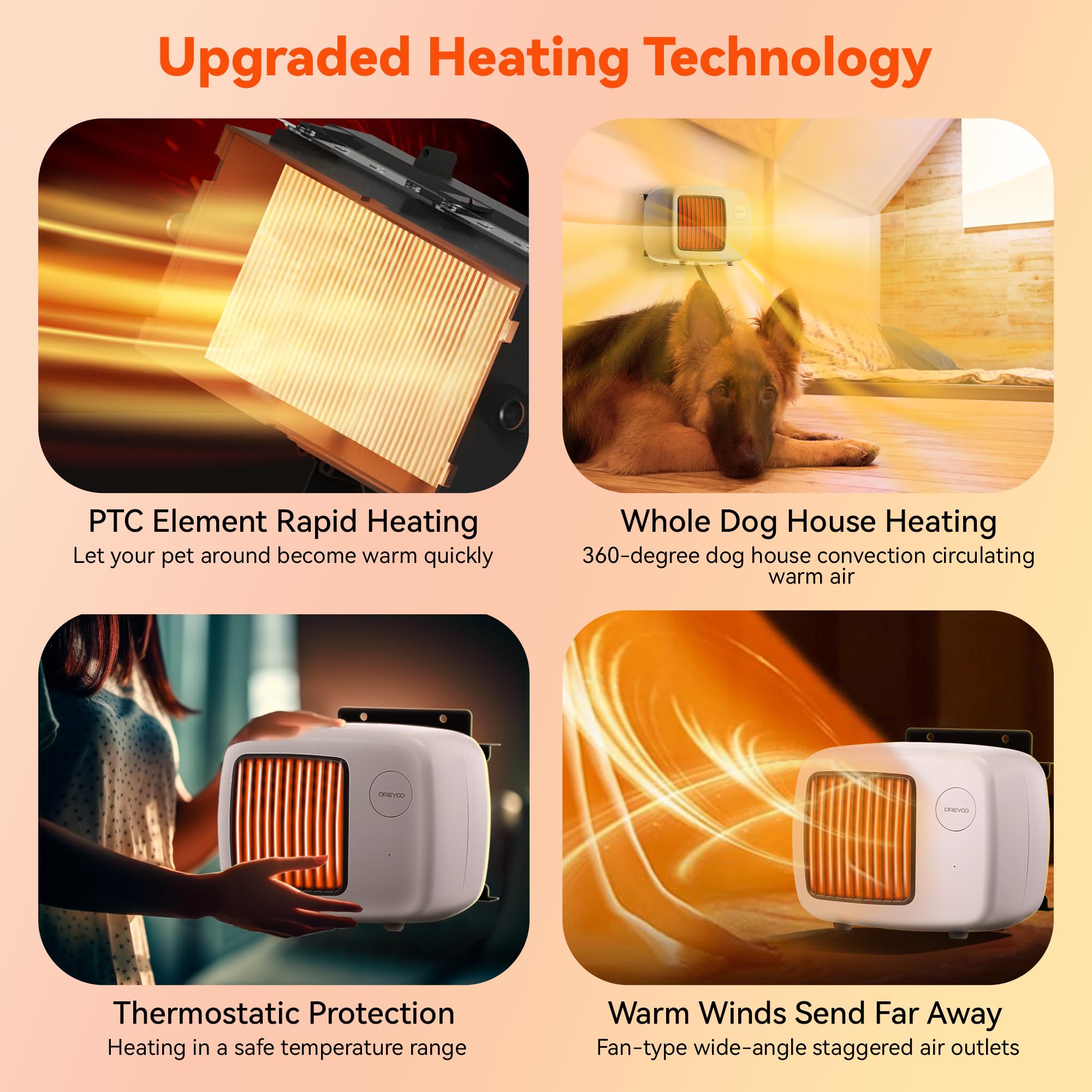 Dreyoo dog house heater in coop setup illustrating versatile winter warmth