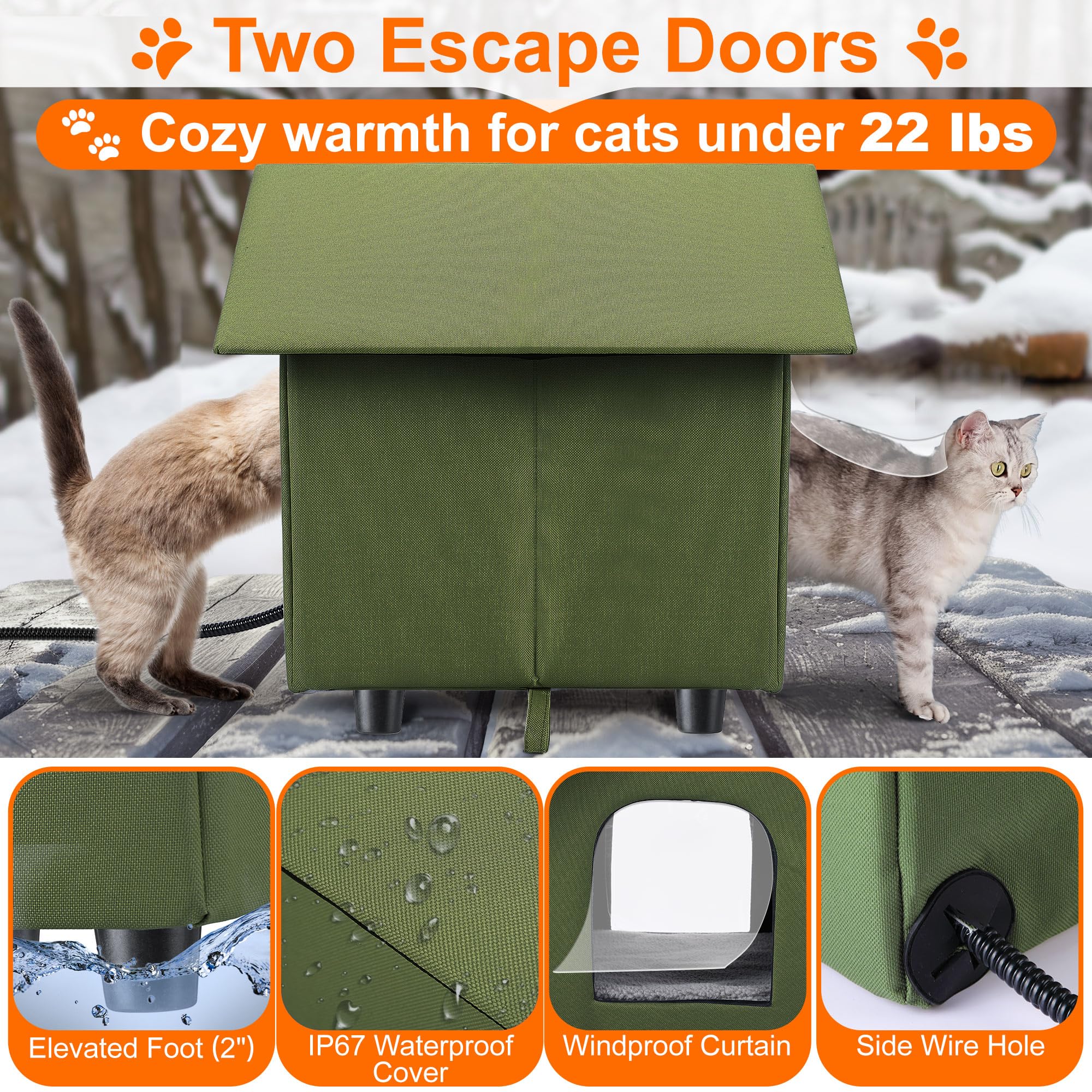 Dreyoo dual exit cat house front and back for easy escape