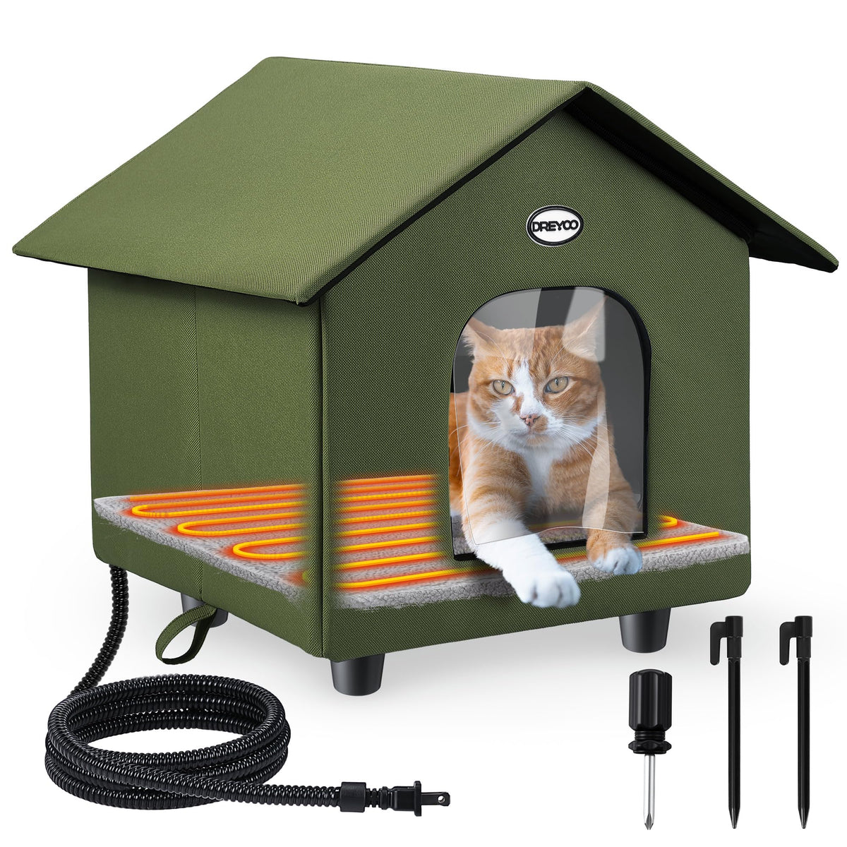 Dreyoo heated cat house outdoor tent provides cozy warmth for outdoor cats