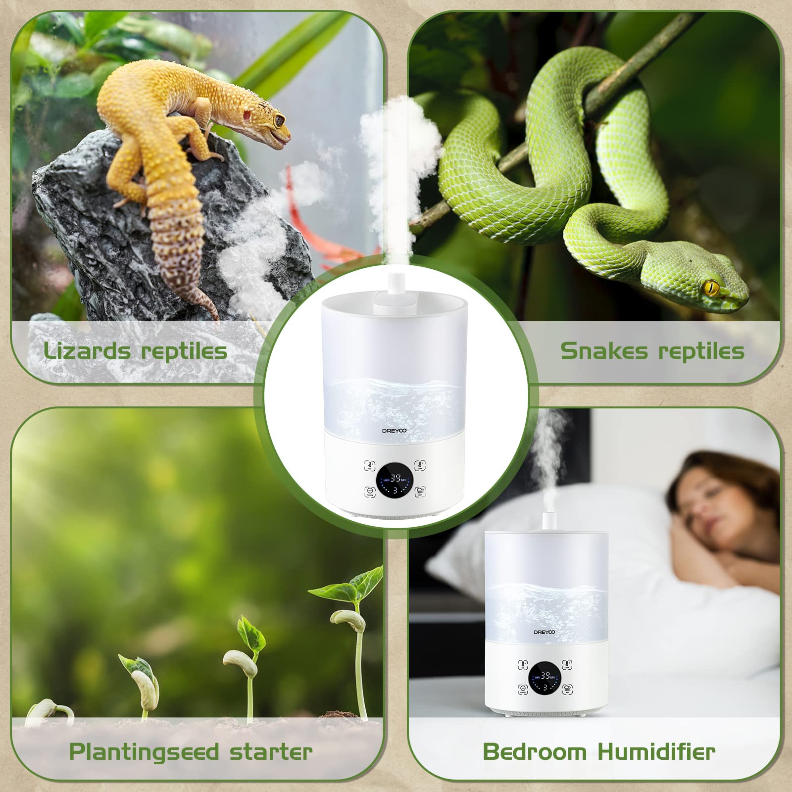 Dreyoo Multifunction Humidifier suits reptiles, plants, and greenhouse needs.