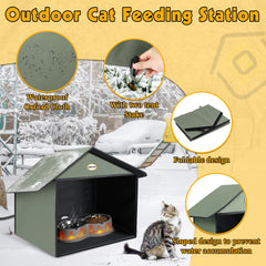 Dreyoo outdoor cat feeding station double heated bowls provide warm meals in cold weather.