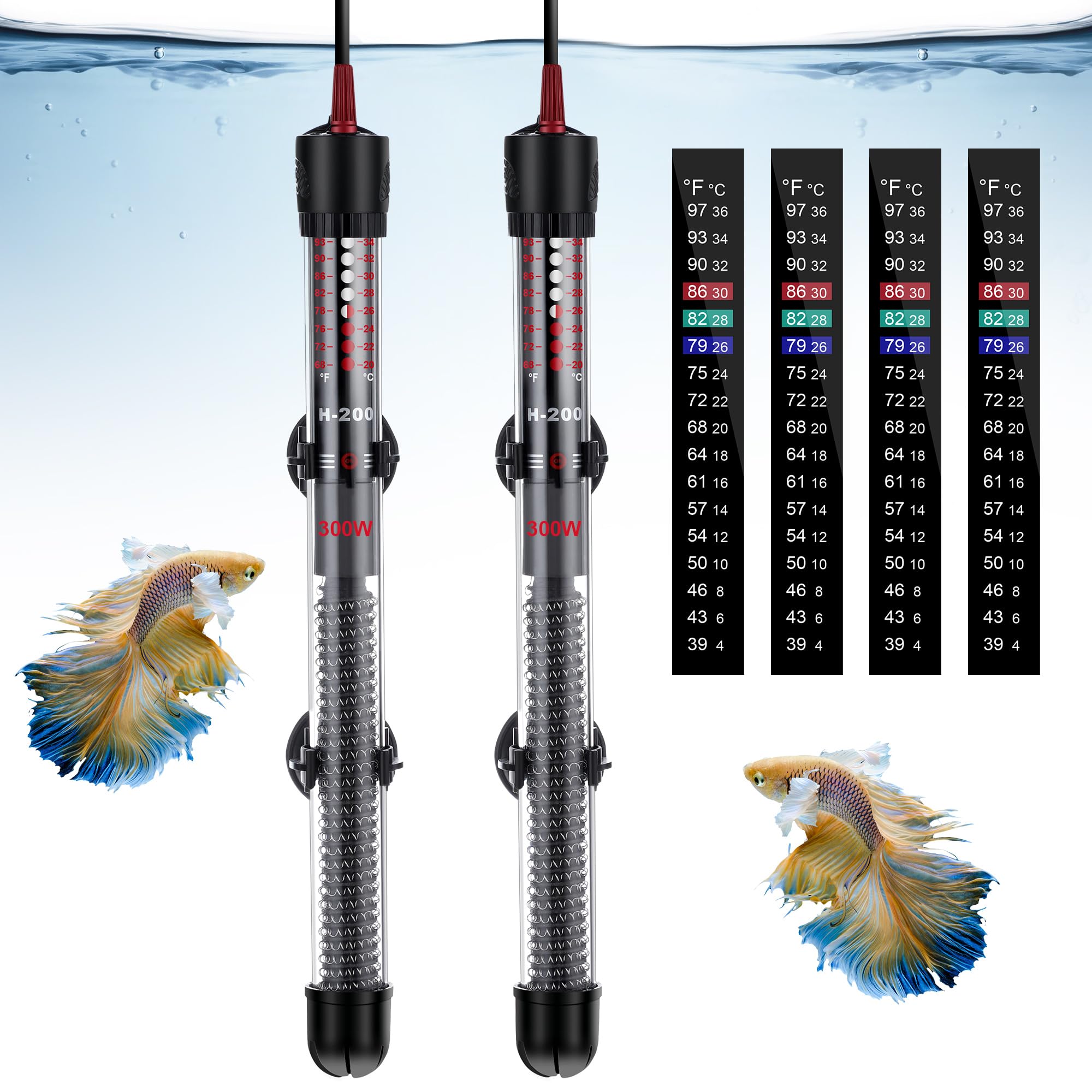 Dreyoo two-pack submersible heaters in a clean aquarium setup for consistent warmth