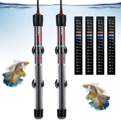 Dreyoo two-pack submersible heaters in a clean aquarium setup for consistent warmth