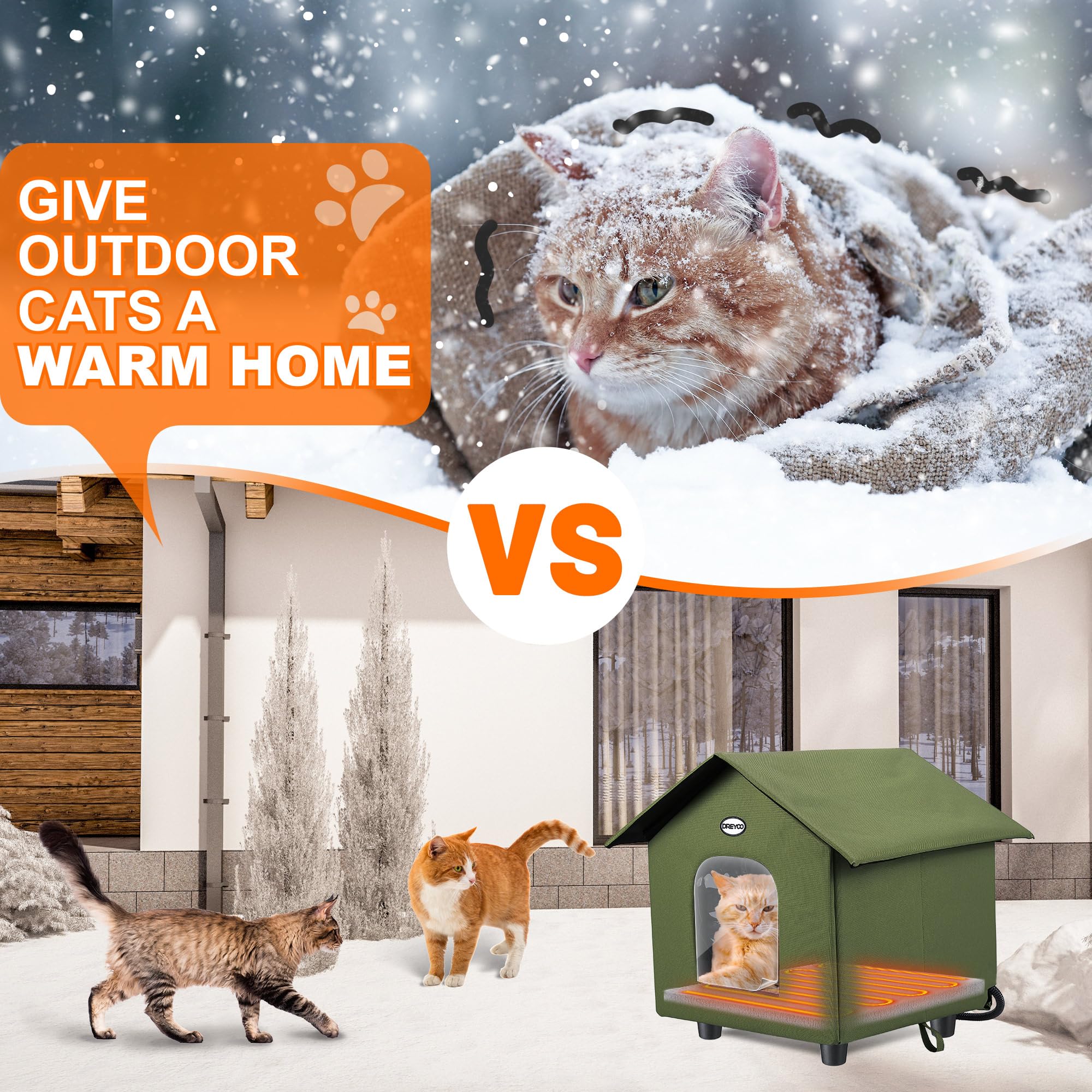 Dreyoo weatherproof cat shelter protects from rain and snow