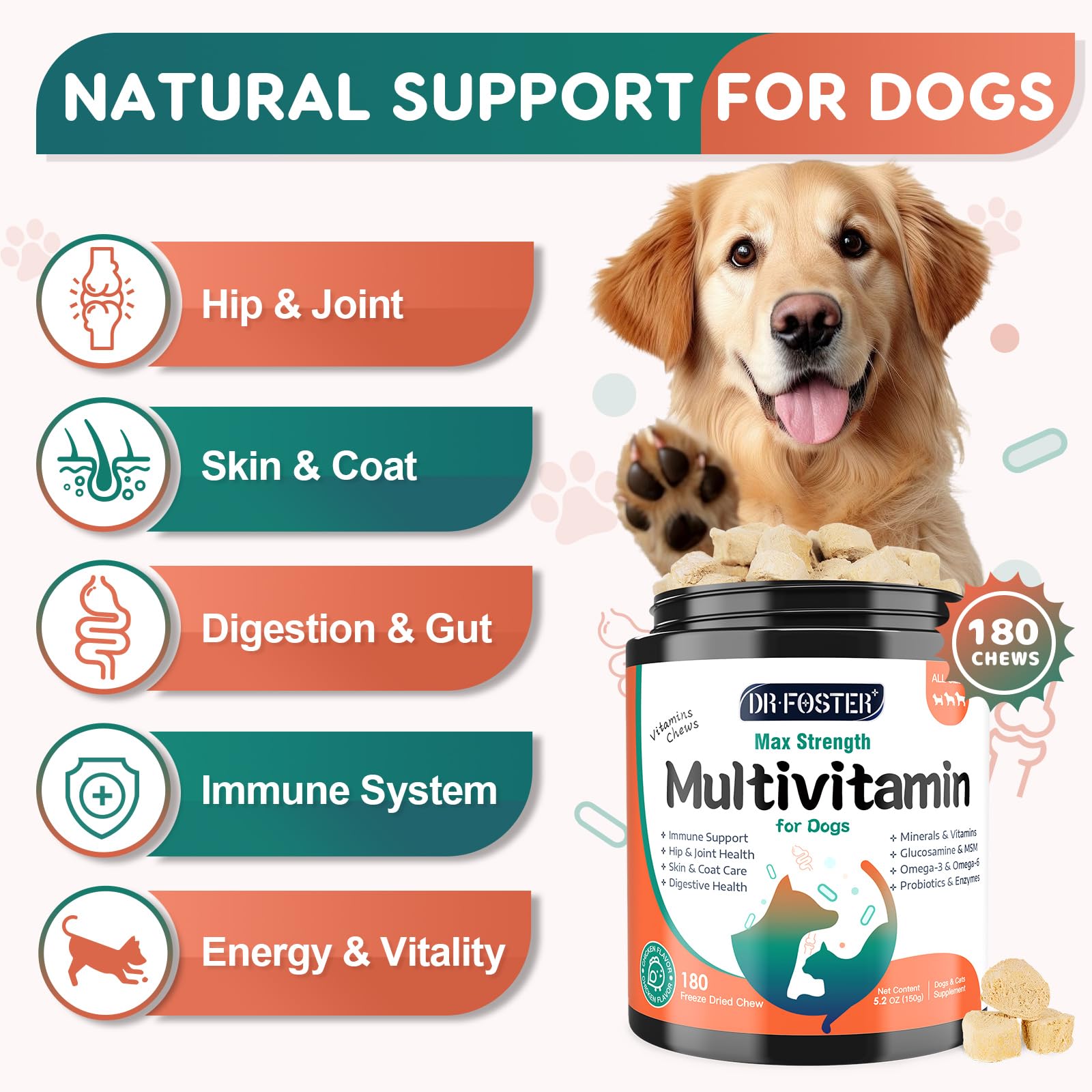 DRFOSTER dog multivitamin bites crunchy texture for easy feeding