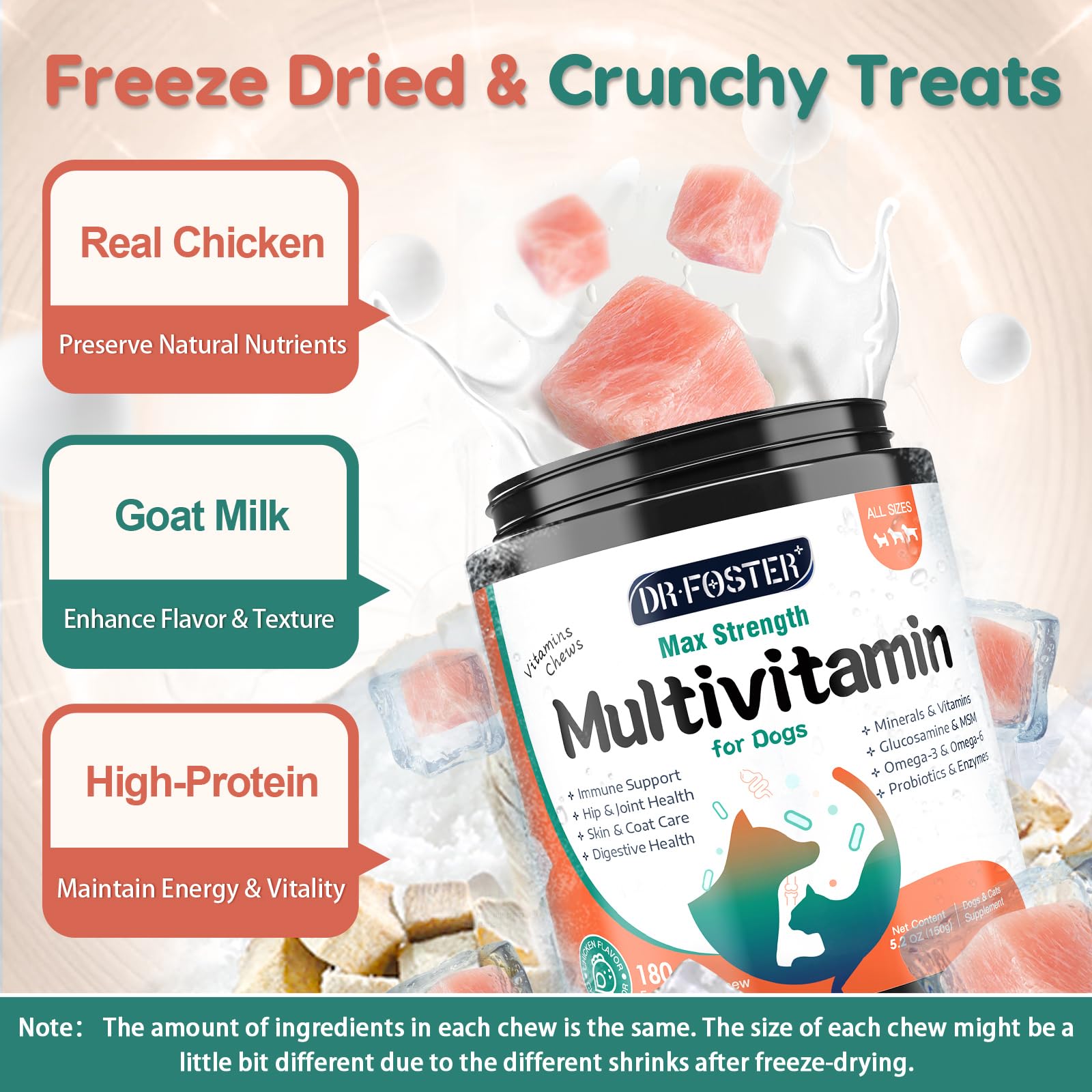 DRFOSTER dog multivitamin bites goat milk palatability improves intake