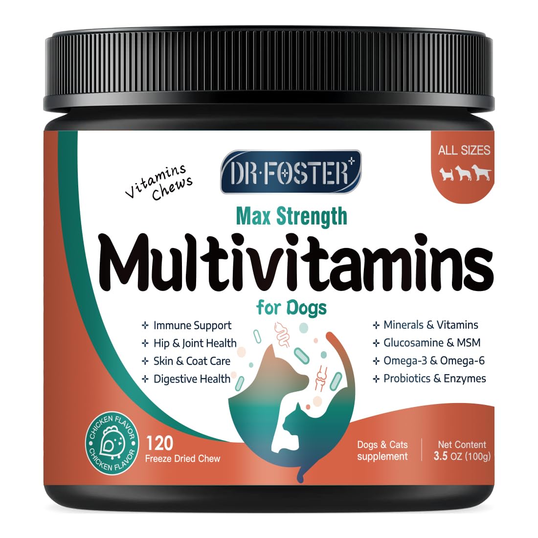 DRFOSTER dog multivitamin chicken chews pack supports joint and immune health
