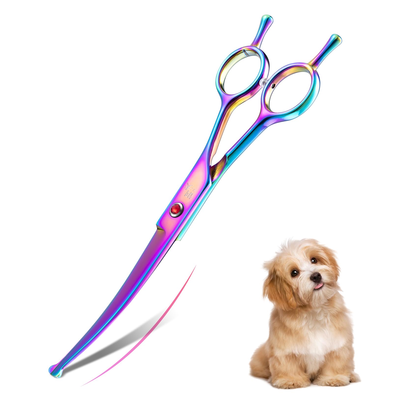 DRGSKL curved dog grooming scissors rainbow body enable precise arcs during trims.