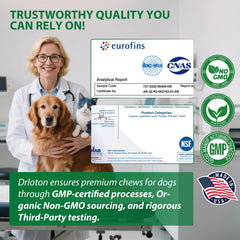 Drloton packaging closeup shows a natural dog supplement for flea prevention.