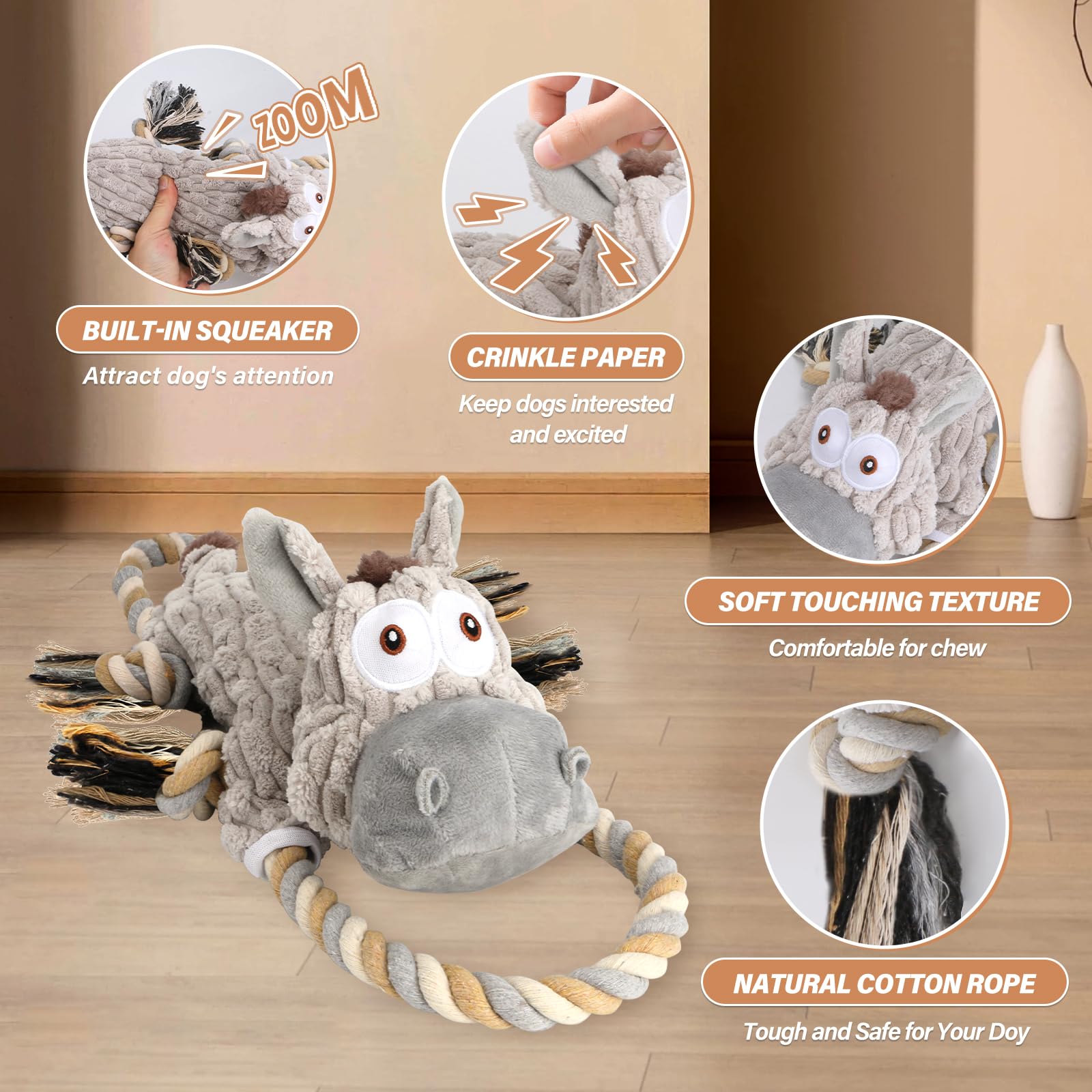 Drmstow large squeaky dog toy crinkle paper detail with engaging sound.