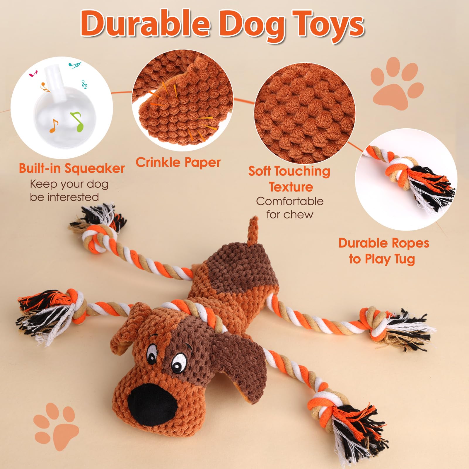 Drmstow plush dog toy reinforced stitching for tough chewers