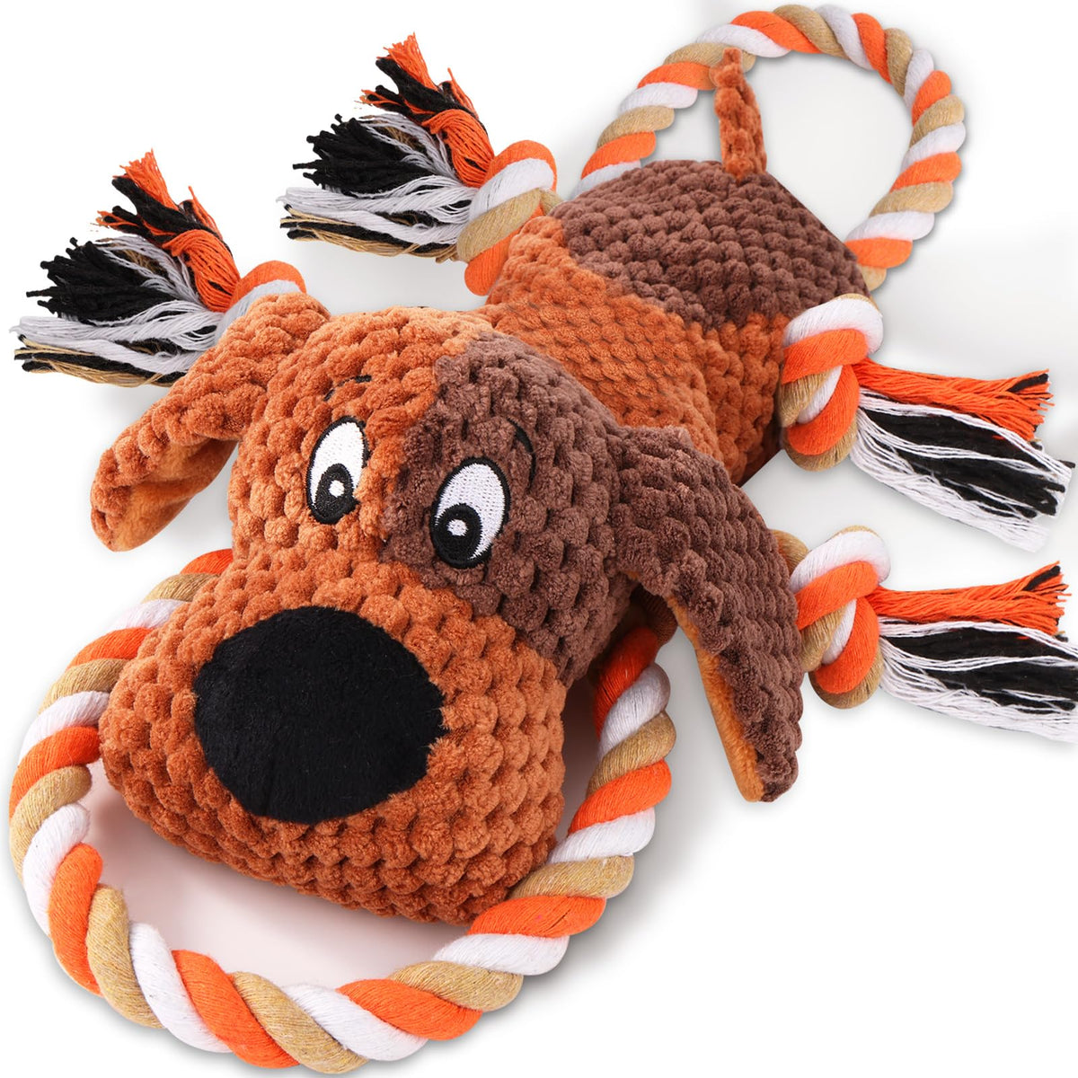 Drmstow plush dog toy rope-core squeaker for interactive play and fetch