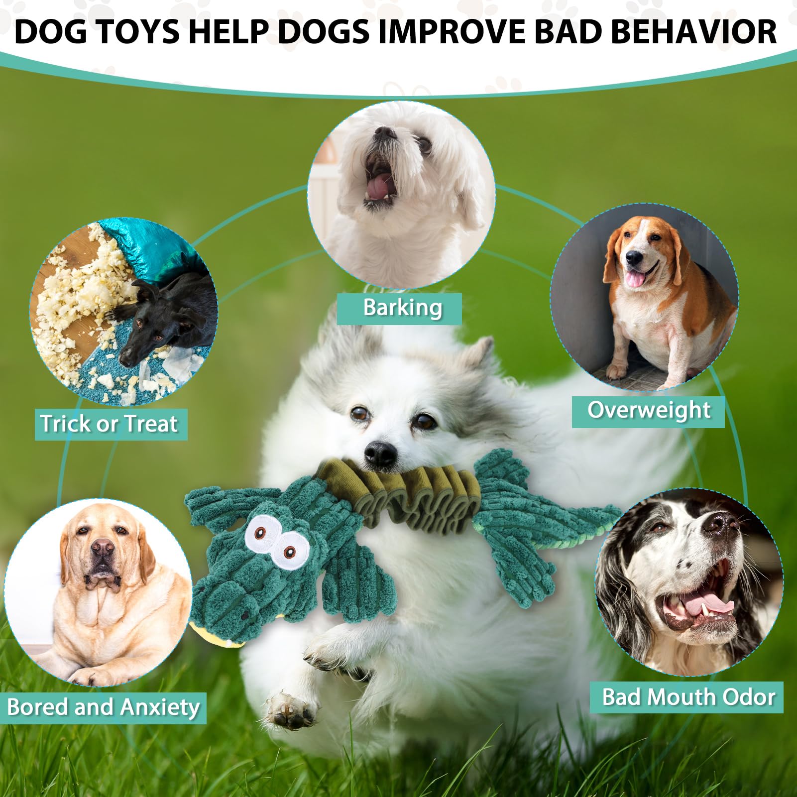Drmstow squeaky plush toy helps soothe anxiety during separation or storms.